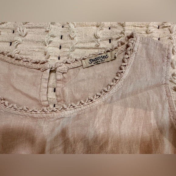 SPAZIOCHIC Italy 100% Linen Sleeveless Tank Top M Ruffle Embroidery Cutouts - Picture 2 of 8